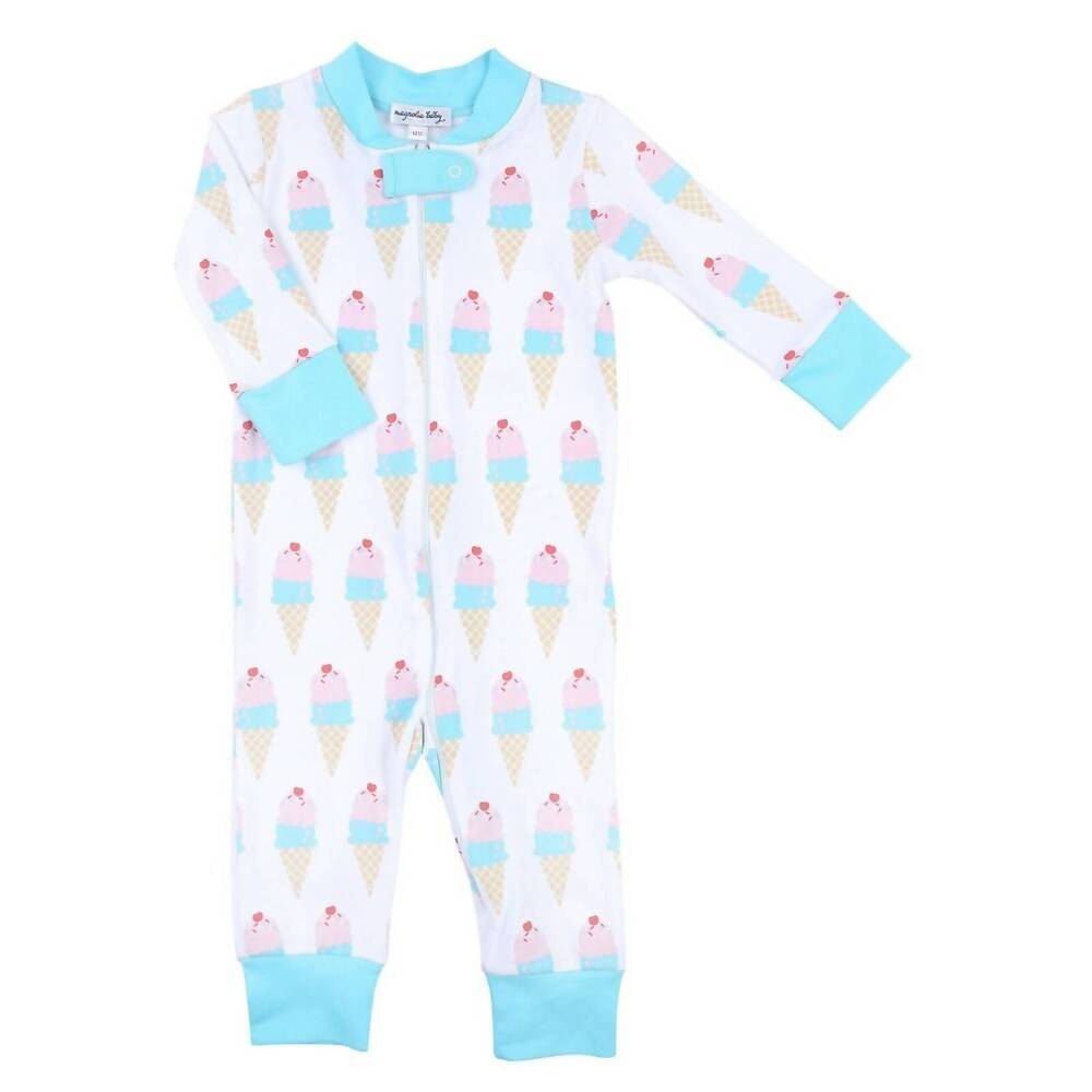 NEW MAGNOLIA BABY girls two scoops zipped pajamas new in white/blue